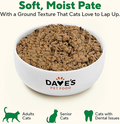 Dave's Pet Food Grain Free Wet Canned Cat Food Pate(Chicken), Made in USA Naturally Healthy, Wheat & Gluten-Free, 12.5 oz Cans (12 Pack)