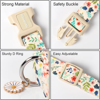 DOGWONG Spring Summer Floral Cotton Dog Collar, Pink Flower Dog Collar Durable Soft Fabric Pet Dog Collars Cute Girl Female Puppy Necklace for Small Medium Large Dogs