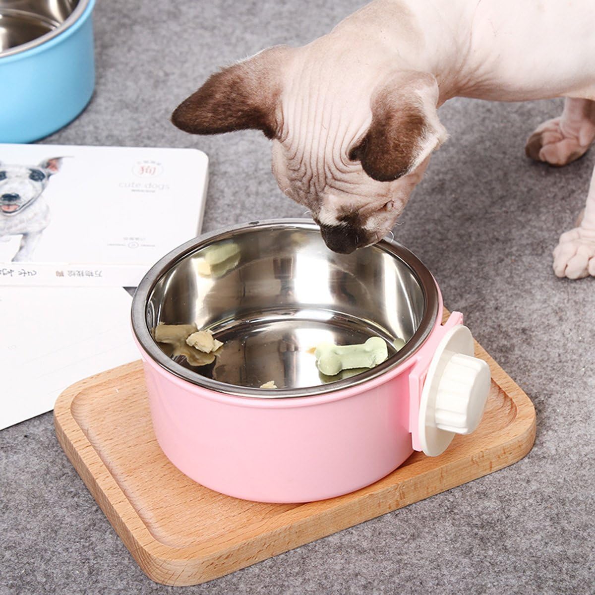 Crate Dog Bowl Removable Stainless Steel Water Food Feeder Bowls Cage Coop Cup for Cat Puppy Bird Pets