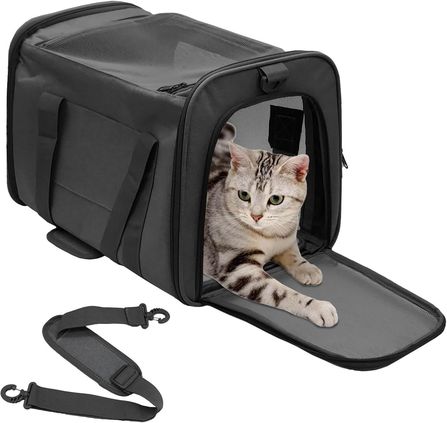 kathson Cat Carrier, Dog Carrier Pet Carriers Airline Approved Portable Collapsible Hand Bag Soft-Sided Dog Travel Carrier Bag for Puppy Kitten Small Dogs Up to 15 Lbs (Black)