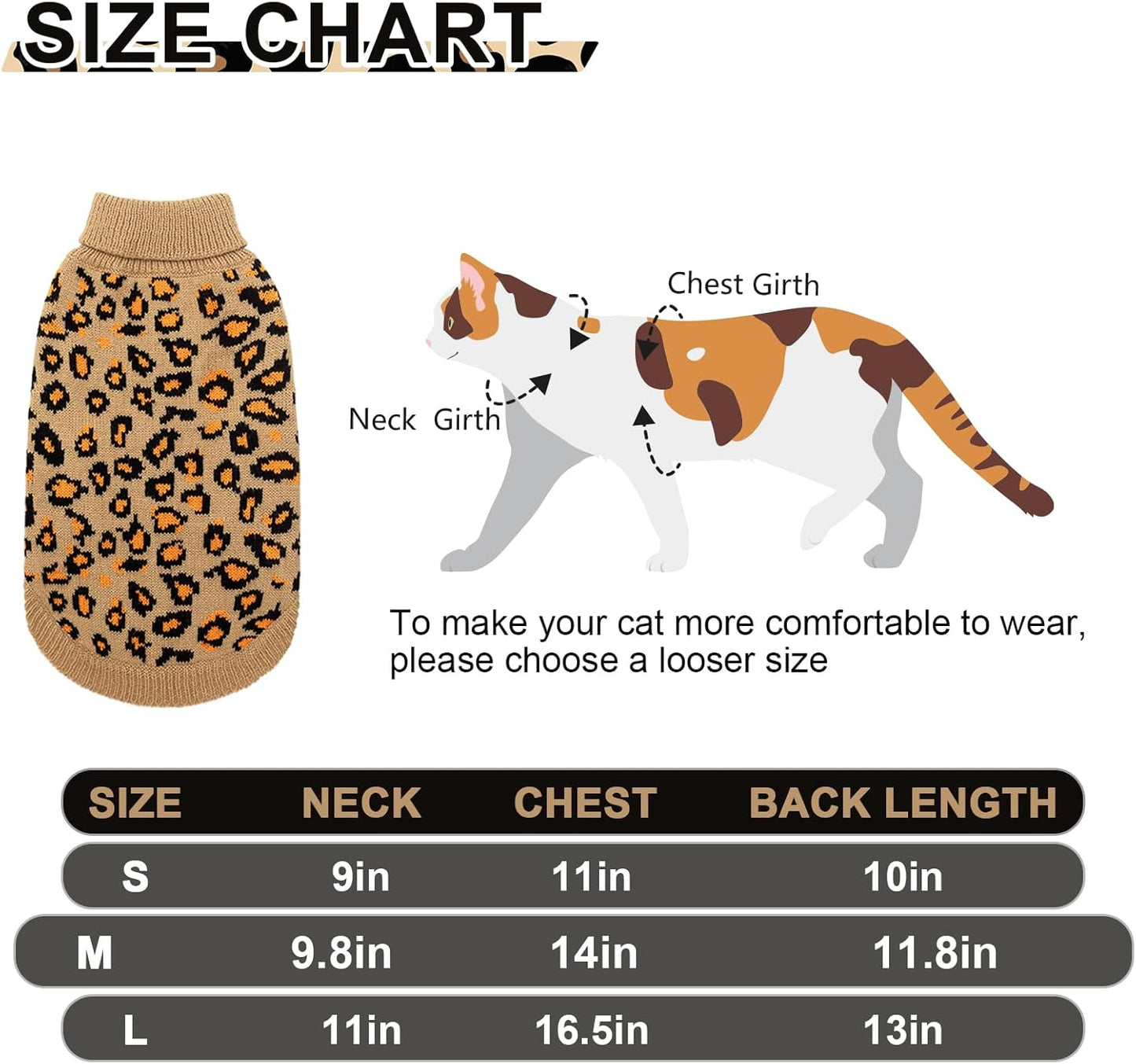 Mihachi Winter Warm Cat Sweater Turtleneck Puppy Pets Sweater Knit Vest Fashion Leopard for Cats Puppy Small Animals Brown Medium