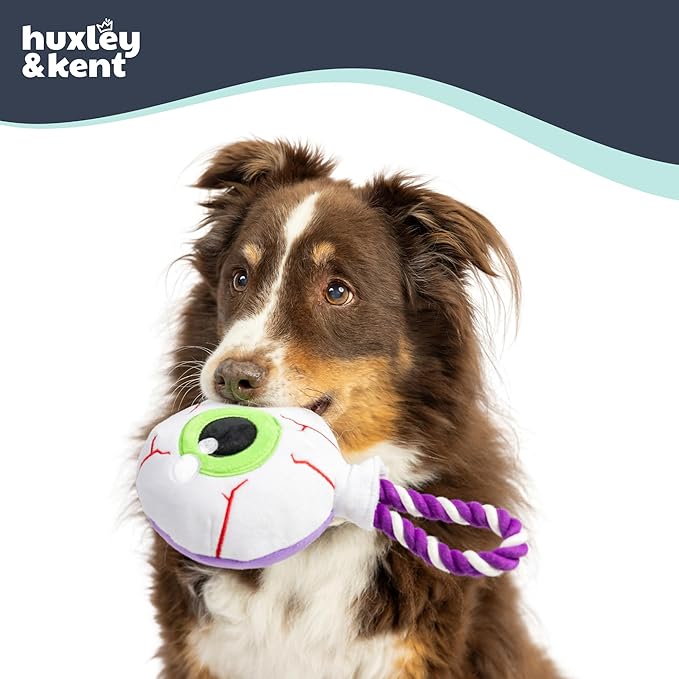 Huxley & Kent Halloween Funny Dog Toy w/Squeaker – Power Plush Squeaky Dog Toys for Small, Medium & Large Dogs – Soft Stuffed Animal for Indoor Play & Fetch - Eyeball Safety Pop, One Size