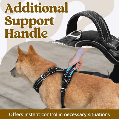 rabbitgoo Dog Harness Medium Sized, No Pull Dog Vest with 3 Buckles, Adjustable Soft Padded Pet Harness with Easy Control Handle and Reflective Strips, Black, M