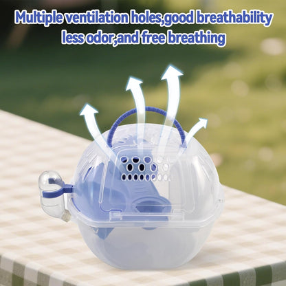 Hamster Carrier with Water Bottle,Portable Hamster Travel Cage,Breathable Rat Travel Carrier with Exercise Wheel Food Plate Acrylic Small Animal Carrying Case for Little Rats Mice (Blue)