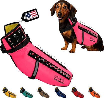 CoyoteVest Dog Harness Protection Vest, Reflective Dog Accessories with Spikes to Shield Your Pet from Raptor and Animal Attacks, Proudly Made in America (Medium, Pink)