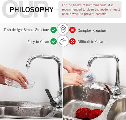 eWonLife Hummingbird Feeder for Outdoors, 2 Pack, Leak-Proof, Easy to Clean and Refill, Saucer Humming Bird Feeder Plastic, Including Hanging Hook, with 5 Feeding Ports (16 Ounce/Pack)