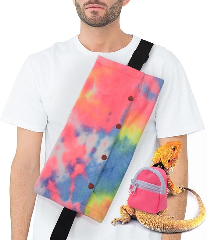 Bearded Dragon Carrier and Harness Set, Beardie Leash, Lizard Adjustable Harness Sling Bag, Reptile Small Pet Backpack Accessories (Pink)