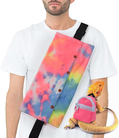 Bearded Dragon Carrier and Harness Set, Beardie Leash, Lizard Adjustable Harness Sling Bag, Reptile Small Pet Backpack Accessories (Pink)