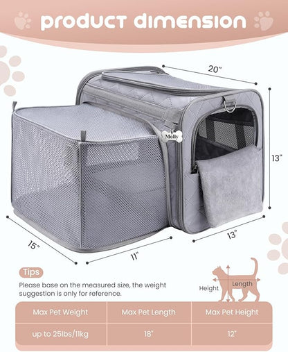 MIDOG Cat Carrier Soft for Small to Medium-Sized Cats,Up to 25 Lbs, TSA Airline Approved Soft Sided Pet Carrier,Collapsible Travel Cat Carry Bag(Grey)