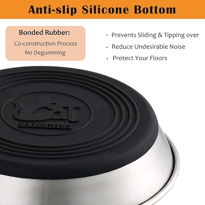 Stainless Steel Cat Bowls,Whisker Friendly Shallow Cat Dishes for Food and Water,Non-Slip Silicone Bottom,Heavy Duty,Replacement Kitten Metal Plate for Elevated Stands,2 Pack