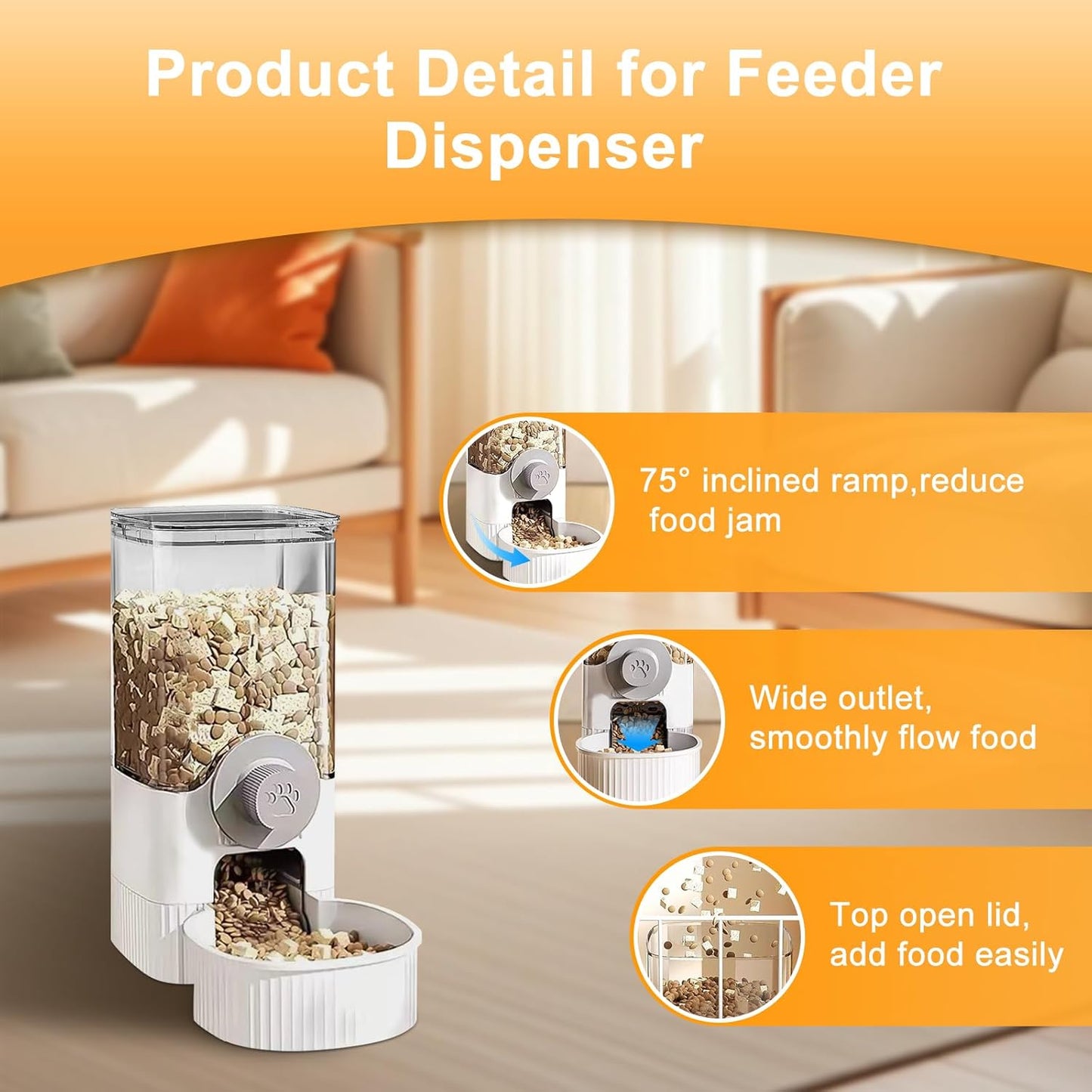 Auto Gravity Food Dispenser for Cage Hanging, 41OZ Capacity Hanging Automatic Pet Cage Feeder, Food Bowl for Cats Dogs Rabbit Ferret Chinchilla Bird Hedgehog Guinea Pig (White)
