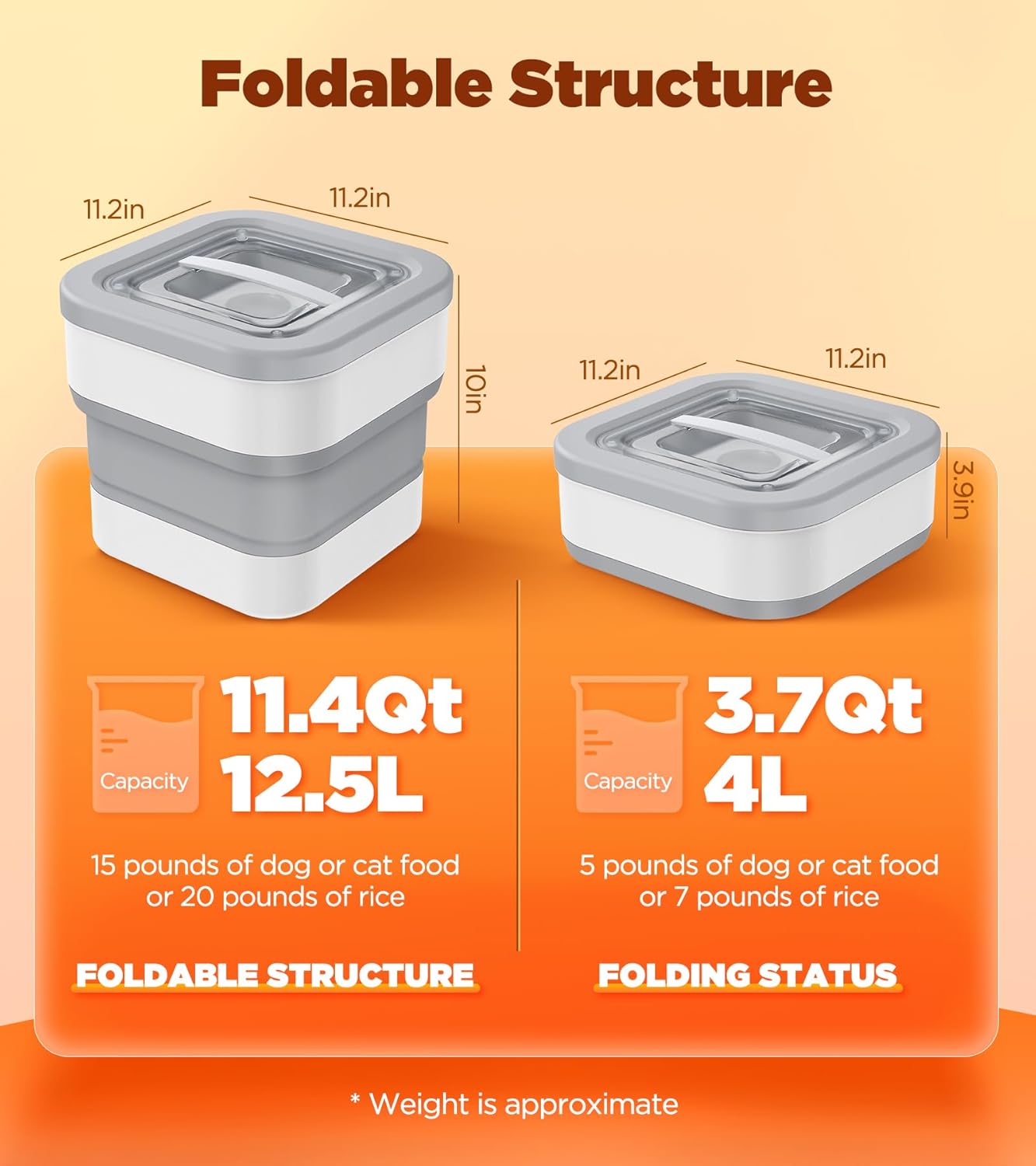 Collapsible Dog Food Storage Container, 10-14 Lbs Capacity Cat Pet Food Container with Magnetic Lid & Measuring Cup, Multi Purpose Storage Container For Dry Food, Cereal