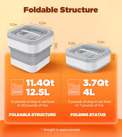 Collapsible Dog Food Storage Container, 10-14 Lbs Capacity Cat Pet Food Container with Magnetic Lid & Measuring Cup, Multi Purpose Storage Container For Dry Food, Cereal