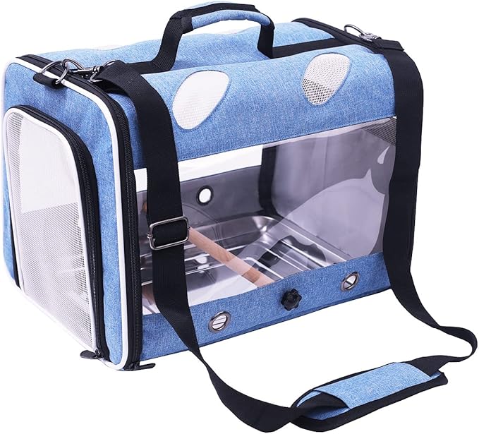 Bird Carrier, Bird Travel Carrier for Parrot with Wooden Perch and Tray, Bird Carrying Carrier(Blue, Bird Carrier)