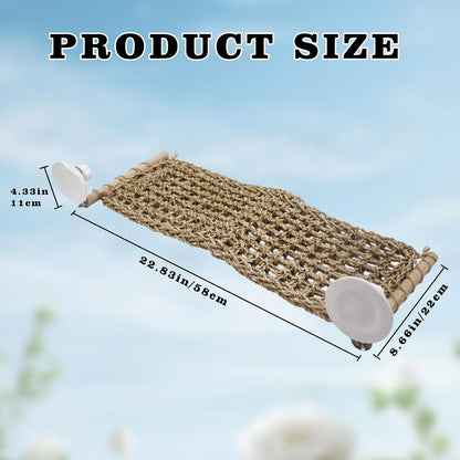 23 × 9 Inch Large Bearded Dragon Hammock, Reptile Window Bed, Seagrass Mat Window Perch Toy with Powerful Suction Cups, Climbing Accessories for Bird Parrot Lizard Leopard Gecko Guinea Pig Rat