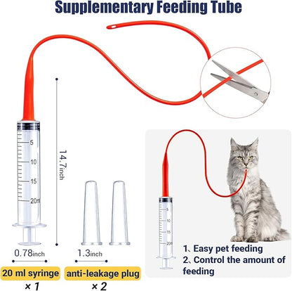 Newborn Puppy Kitten Small Animal Sterile Mucus Extractor Suction Catheter, Animal Kid Puppy Kitten Tube Feeding Kit 8 FR Red Feeding Tubes with 20ml Syringes and Bulb Aspirator
