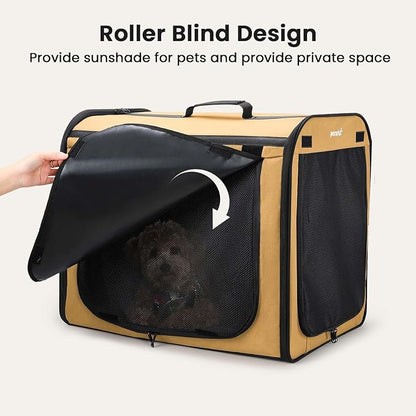 Dog Car Carrier Light Weight, Dog Carrier for Cars Easy to Assemble, Dog Cars Crate Portable and Breathable, Foldable Pet Carrier for Both Indoor and Outdoor Use, Dogs Travel Crate with Curtain Brown