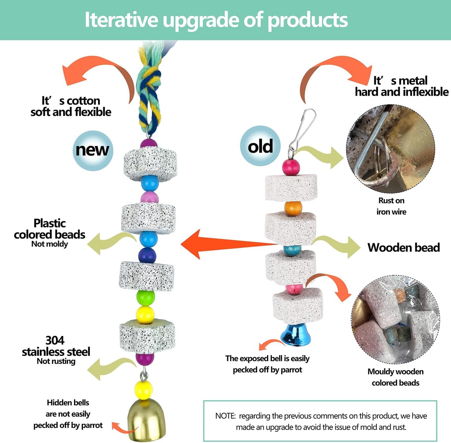 Parrot Chewing Toy with Bell - Bird & Parakeet Beak Grinding Stone - 3 Pack