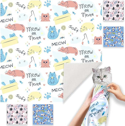 21.7" Cat Wrap for Grooming-Premium Cat Grooming Wrap Cat Restraint for Nail Clipping, Self-Adherent Soft Cat Blanket to Wrap Cat Anti-Scratch Anti-Escape Grooming Bag (White, L(Within 9lbs))