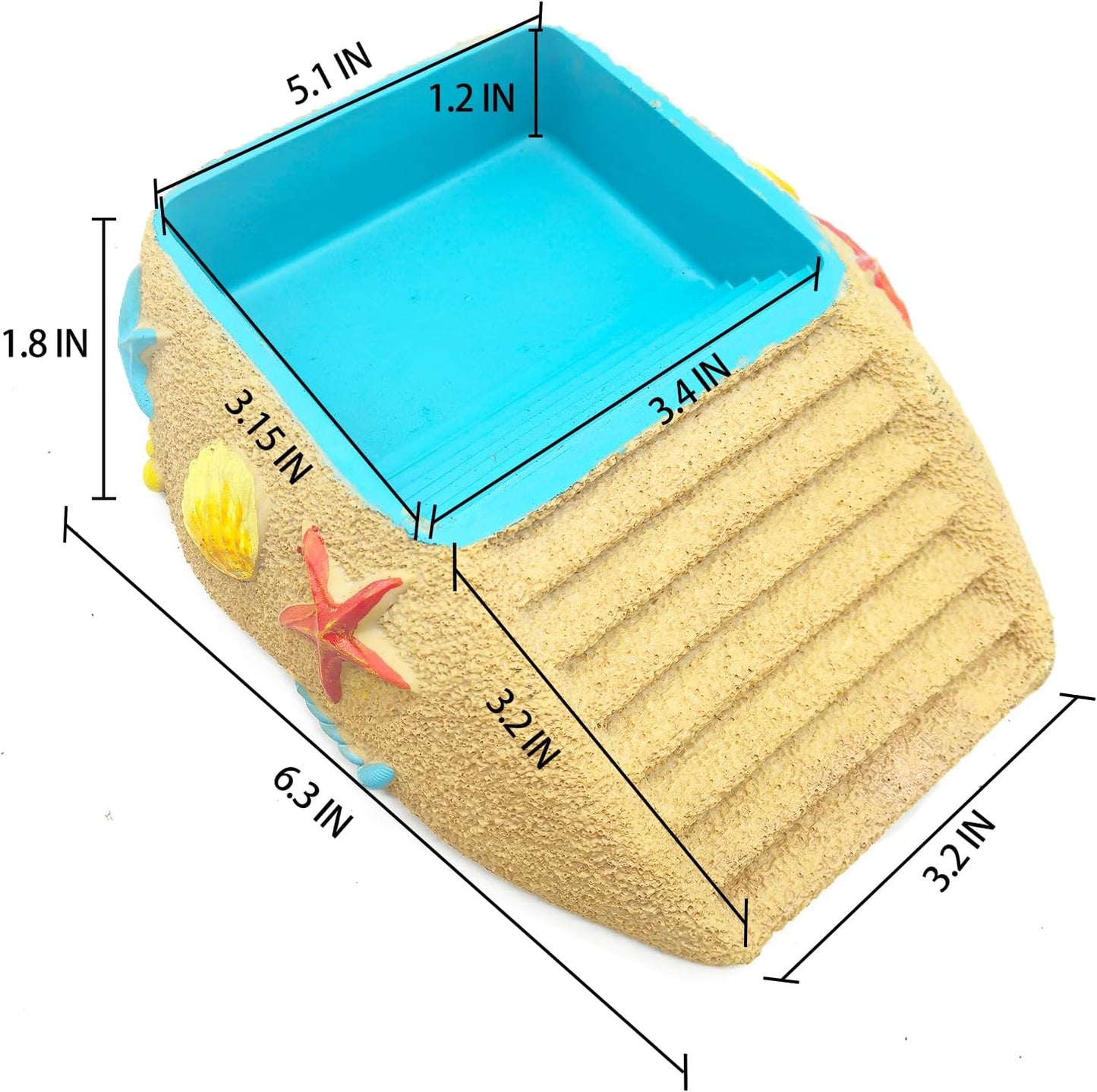 Hermit Crab Water Bowl with Climbing Ramp, Resin Reptile Water Dish Tortoise Habitat Accessories for Turtle, Snake, Lizard, Frog, Gecko, Bearded Dragon (M)