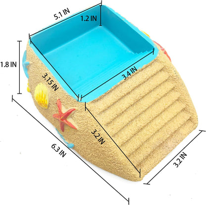 Hermit Crab Water Bowl with Climbing Ramp, Resin Reptile Water Dish Tortoise Habitat Accessories for Turtle, Snake, Lizard, Frog, Gecko, Bearded Dragon (M)