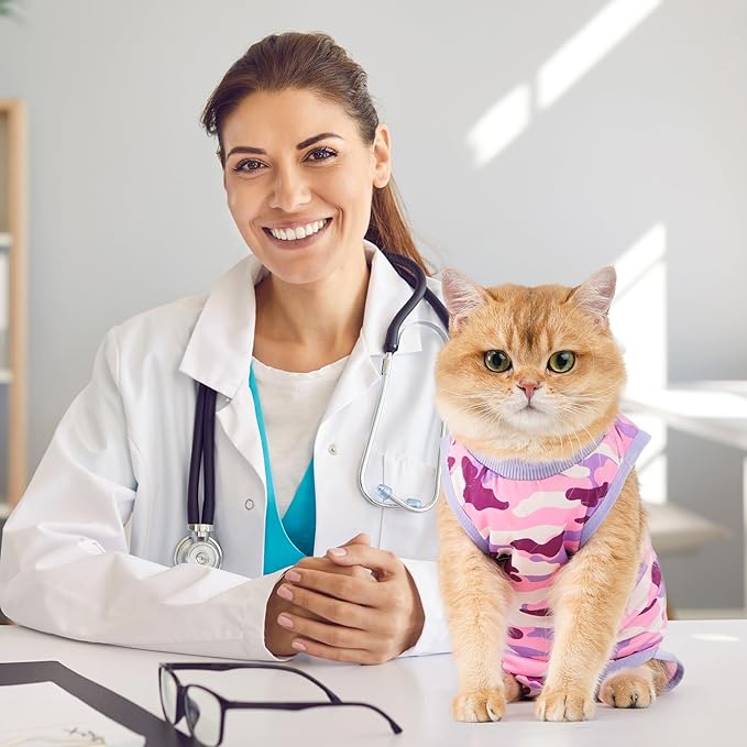 Avont Cat Recovery Suit - Kitten Onesie for Cats After Surgery, Cone of Shame Alternative Surgical Spay Suit for Female Cat, Post-Surgery or Skin Diseases Protection -Purplecamo(L)