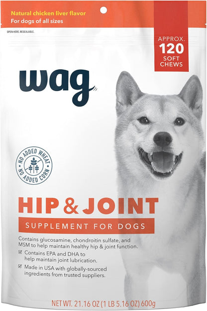 Amazon Brand - Wag Hip & Joint Soft Chews for Dogs, 120 Count
