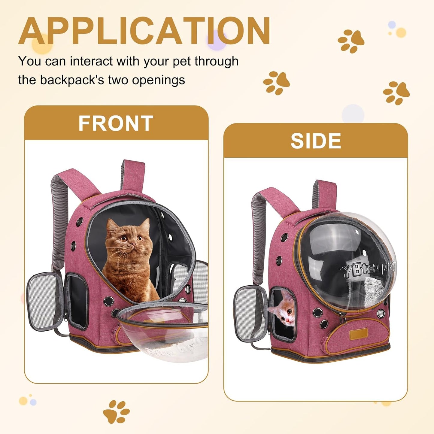 Pet Backpack Carrier, Portable and Ventilated, Oxford Cloth, Dog Cat Travel Bag with Transparent Cover 12.6", (Pink, 1 Pcs), Intended for Hiking/Camping/Traveling