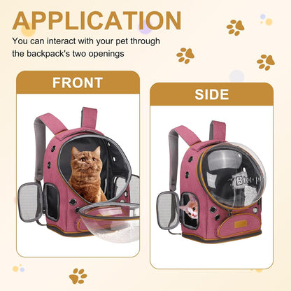 Pet Backpack Carrier, Portable and Ventilated, Oxford Cloth, Dog Cat Travel Bag with Transparent Cover 12.6", (Pink, 1 Pcs), Intended for Hiking/Camping/Traveling