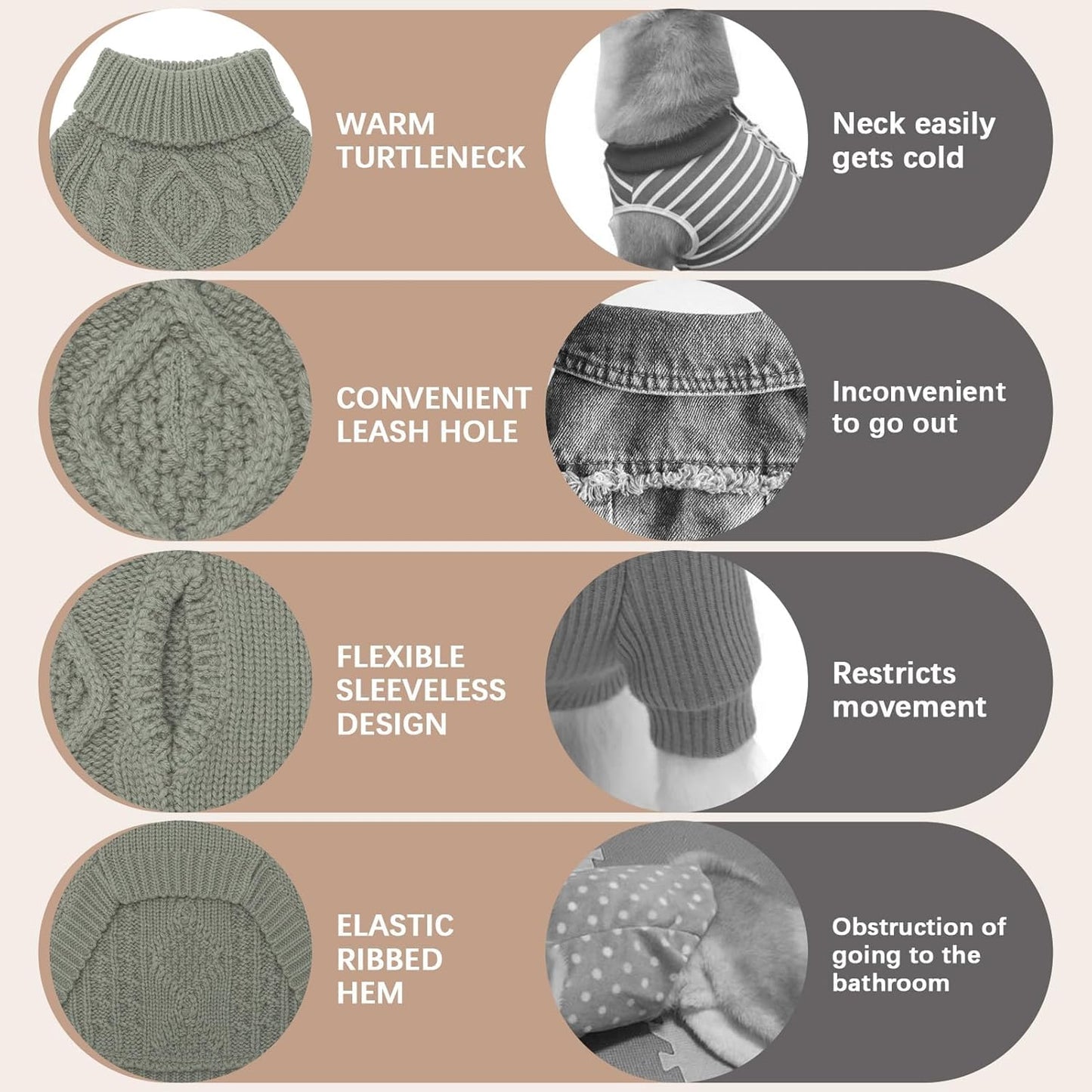 BINGPET Thermal Knitted Dog Sweater for Small Medium Large Dogs,Winter Dog Cat Coat Warm Sweartershirts Outfits,Classic Cable Knit Turtleneck Pullover Dog Jumper Coat Warm Sweartershirts