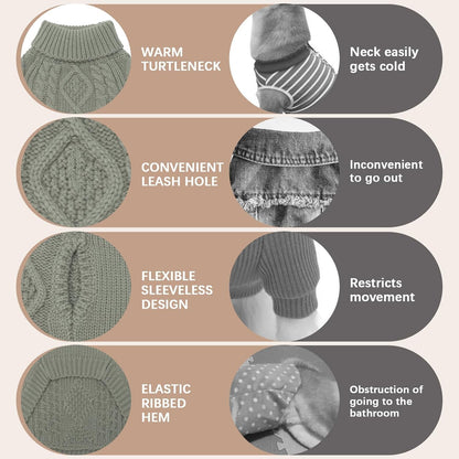 BINGPET Thermal Knitted Dog Sweater for Small Medium Large Dogs,Winter Dog Cat Coat Warm Sweartershirts Outfits,Classic Cable Knit Turtleneck Pullover Dog Jumper Coat Warm Sweartershirts