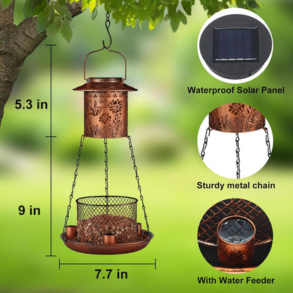 Hummingbird Solar Bird Feeder for Outdoor Hanging Gifts for Women Mom Grandma Metal Wild Birdfeeder Garden Lantern Decor Lanterns Outside for Yard, Patio, Lawn, Pathway, Landscape
