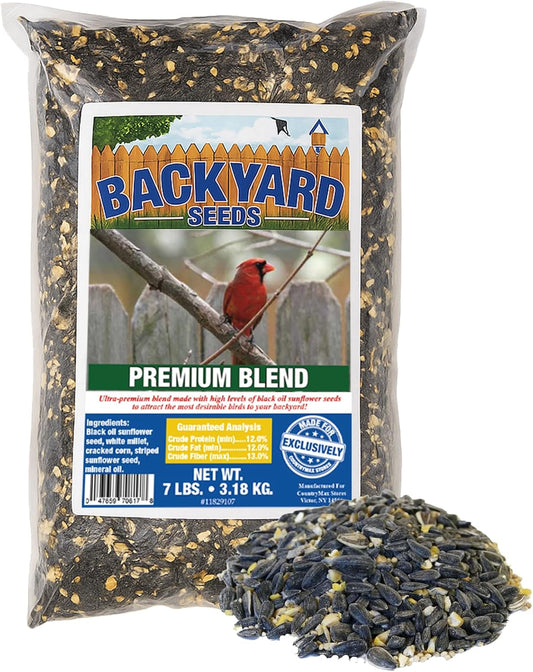 Backyard Seeds Premium Blend Bird Seed to Attract Songbirds - Wild Bird Food Mix with Black Oil Sunflower (7 Pounds)