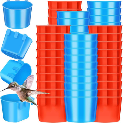 100 Pcs Cage Cups Chicken Feeder Cup 8 oz Hanging Bird Food Water Bowl Coop Bunny Cage Feeding Dish Game Fowl Supply for Poultry Pet Parrot Parakeet Rabbit Parakeet Pigeon(Red, Blue)
