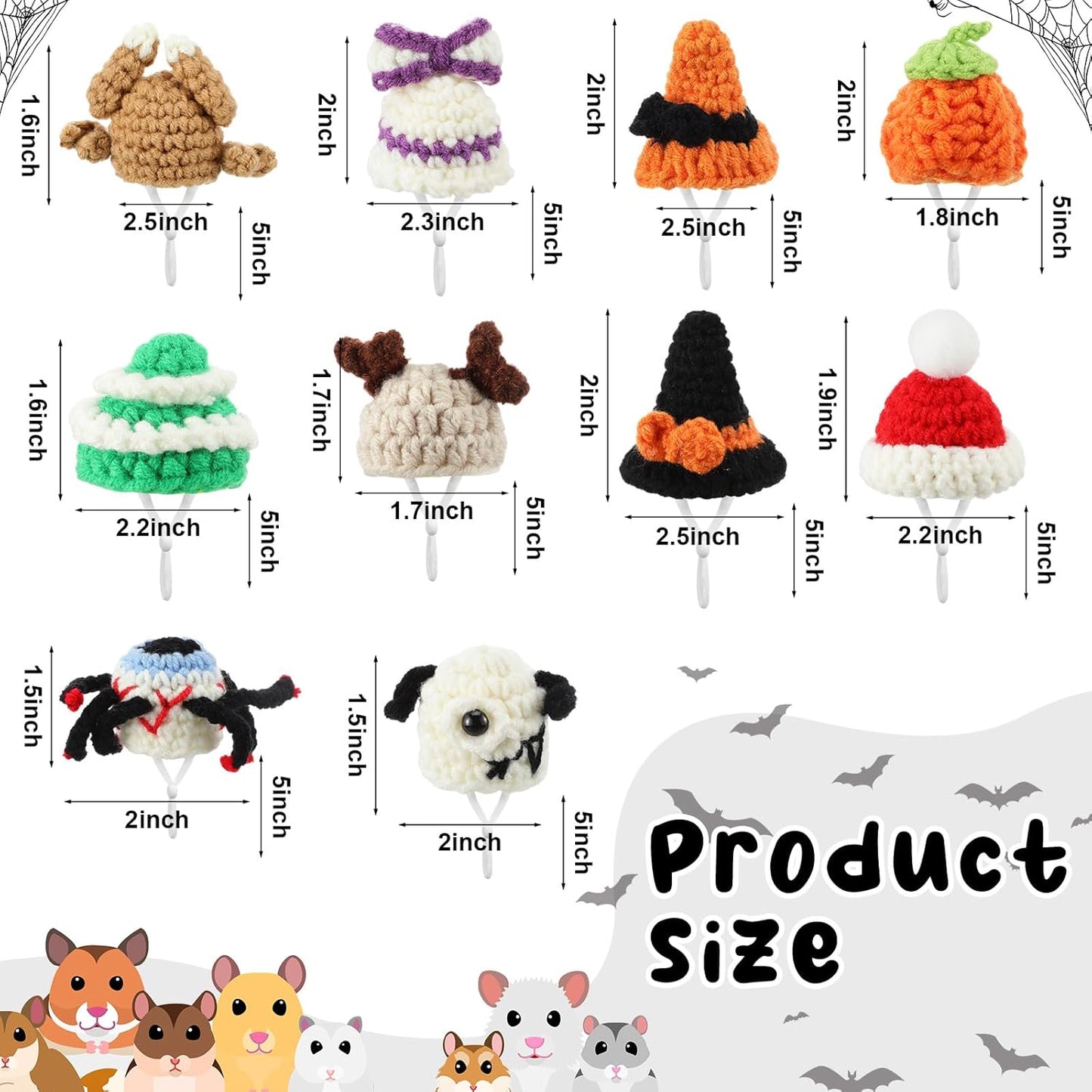Kajaia 10 Pcs Hamster Hat Small Animals Cute Tiny Hat Mini Hand Knitted Hats for Snakes Pets Bearded Dragon Guinea Pig Bunny Costume Accessories Easter Holiday Parties(Elk Style)