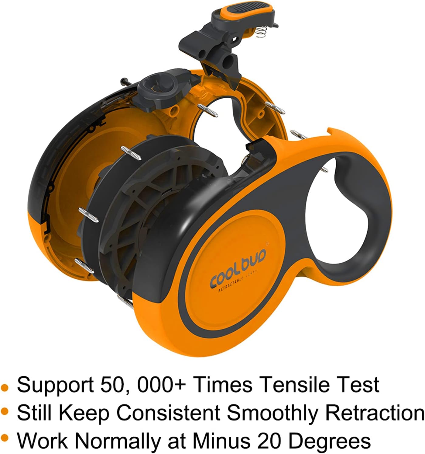 Retractable Dog Leash, 16ft Pet Walking Leash for Medium Dogs up to 66 lbs, One Button Break & Lock, Heavy Duty, Strong Nylon Tape, Tangle-Free (Orange, Medium)