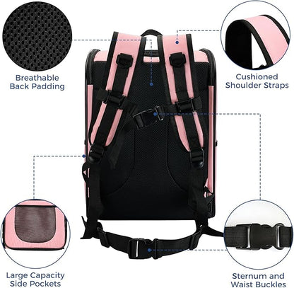 Apollo Walker Dog & Cat Carrier Backpack for 4-18lb Pets - Ventilated Safe Design with Padded Back Support, Breathable Mesh Pet Backpack for Hiking, Travel, Outdoor (Pink)