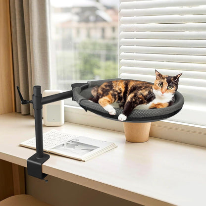 Cat Desk Bed - Sturdy Cat Bed for Desk with 360° Rotating & Adjustable Height, Elevated Cats Nest Perch for Desk, Grey