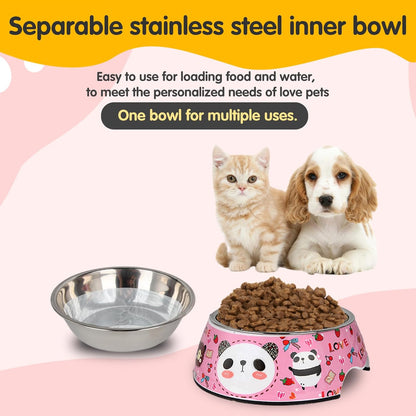 Pet Cats Dogs 2 in 1 Food Water Bowls - Non Slip Skid Proof Heavy Duty Pet Cats Dog Food Water Bowls for Feeding Drinking Small Medium Large Dogs Cats Puppies-Pink Panda-S