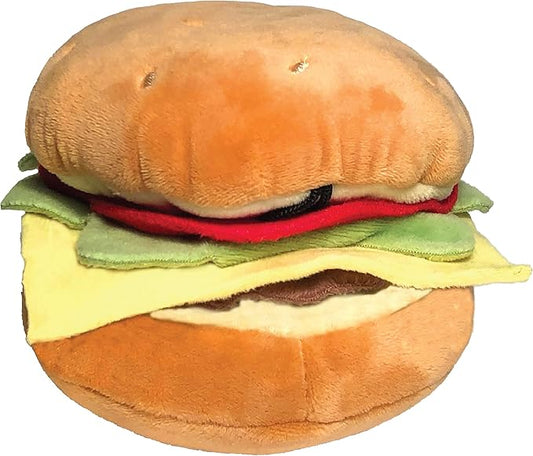 Huxley & Kent Funny Dog Toy w/Squeaker – Power Plush Squeaky Dog Toys for Small, Medium & Large Dogs – Soft Stuffed Animal for Indoor Play & Fetch - Hamburger, Large