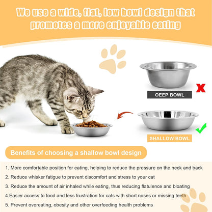 5 PCS Stainless Steel Cat Bowl-Shallow Wide Flat Cats Food Bowls,Metal Kitten Dishes Whisker Friendly Fatigue Relief,Replacement Basic Kitty Plates for Elevated Stand,Dishwasher Safe…
