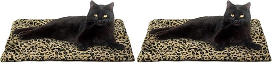 Furhaven ThermaNAP Self-Warming Cat Bed for Indoor Cats & Small Dogs, Washable & Reflects Body Heat - Quilted Faux Fur Reflective Bed Mat - Leopard, Small (Pack of 2)