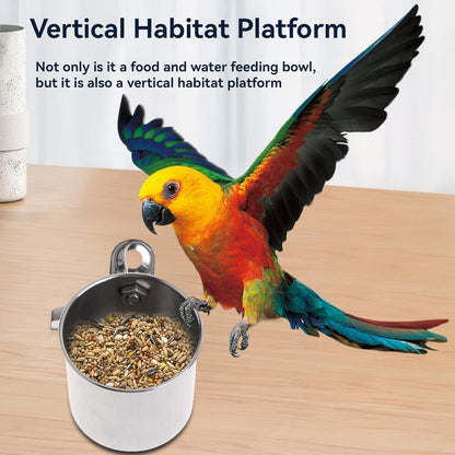 Stainless Steel Bird Feeder Bowls, Feeding Cups Water Bowl, Chinchilla Food Bowl, Dishes for Cage Chinchilla with Clip and Parrots Cage Stand Stainless Bird Cups(Single)