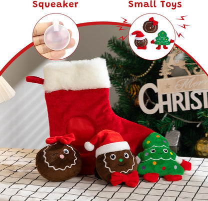 Hollypet Squeaky Dog Toy, Interactive Plush Hide and Seek Dog Toys for Small Medium Sized Dogs and Non-Aggressive Chewers, Puppy Teeth Clean Chew Toys, Christmas Stocking