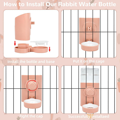 Rypet Hanging Rabbit Water Bottle Cage, 21oz Guinea Pig Water Bottle Dispenser, Automatic Small Pet Cage Water Feeder for Bunny Chinchilla Hamster Hedgehog Ferret Rat Gerbil Small Animal (Pink)