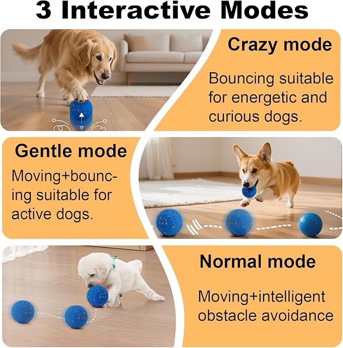 Interactive Dog Toys: Smart Dog Ball – Auto-Bounce, Vibrating & Jumping Action! Durable Duraspin Design for Aggressive Chewers. Rechargeable & Long-Lasting, Keeps Dogs Busy and Entertained Blue.