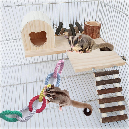 Sugar Glider Hanging Six-Ring Climbing Toys,Sugar Glider Swing Toys,Sugar Glider Climbing Rope Cage Accessories for Sugar Glider Ferret Hamster Squirrel Chinchilla Parrots Climbing Exercising