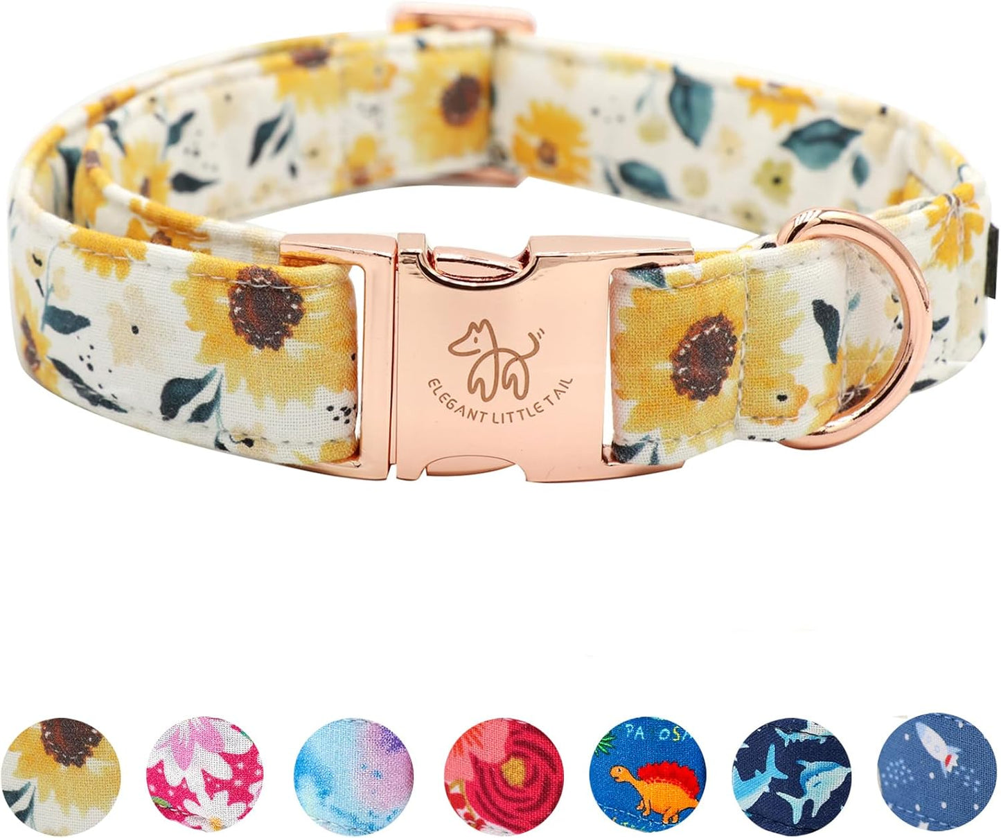 Elegant little tail Dog Collar, Sunflower Pattern Pet Collar Durable Cute Dog Collars Summer Fall Female Pet Gift Adjustable Dog Collar for X-Small Dogs