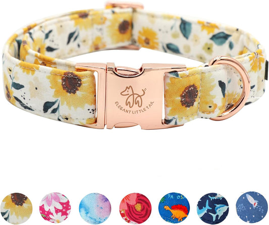 Elegant little tail Dog Collar, Sunflower Pattern Pet Collar Durable Cute Dog Collars Summer Fall Female Pet Gift Adjustable Dog Collar for Medium Dogs