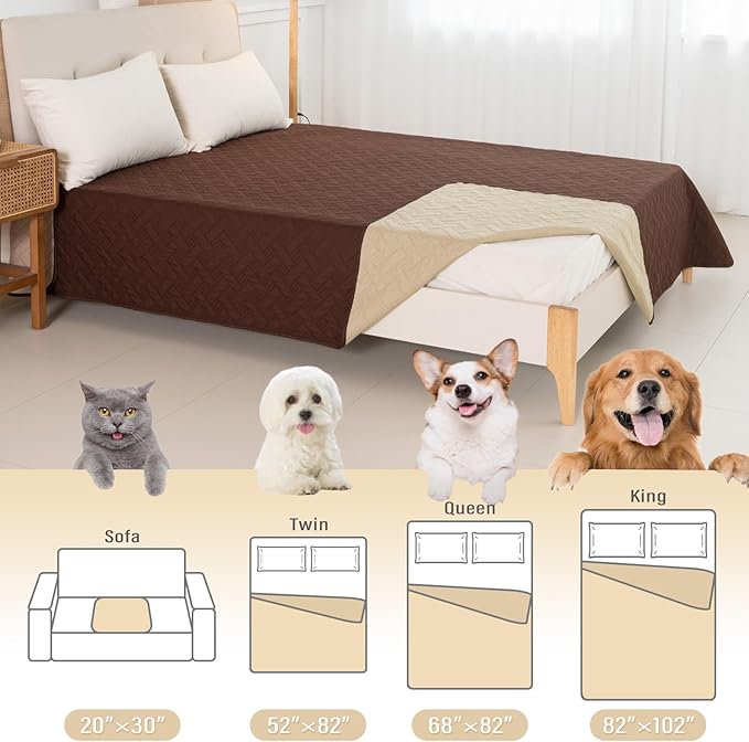Dog Bed Cover for Pets Blankets Rug Pads for Couch Protection Waterproof Bed Covers Dog Blanket Furniture Protector Reusable Changing Pad (Brown+Beige, 52"x82")